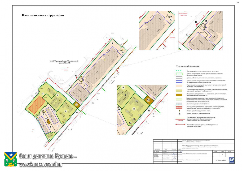 Проект межевания ООПТ «ПП «Москворецкий», внут. проездом, ул. Маршала Тимошенко (ЗАО). 3